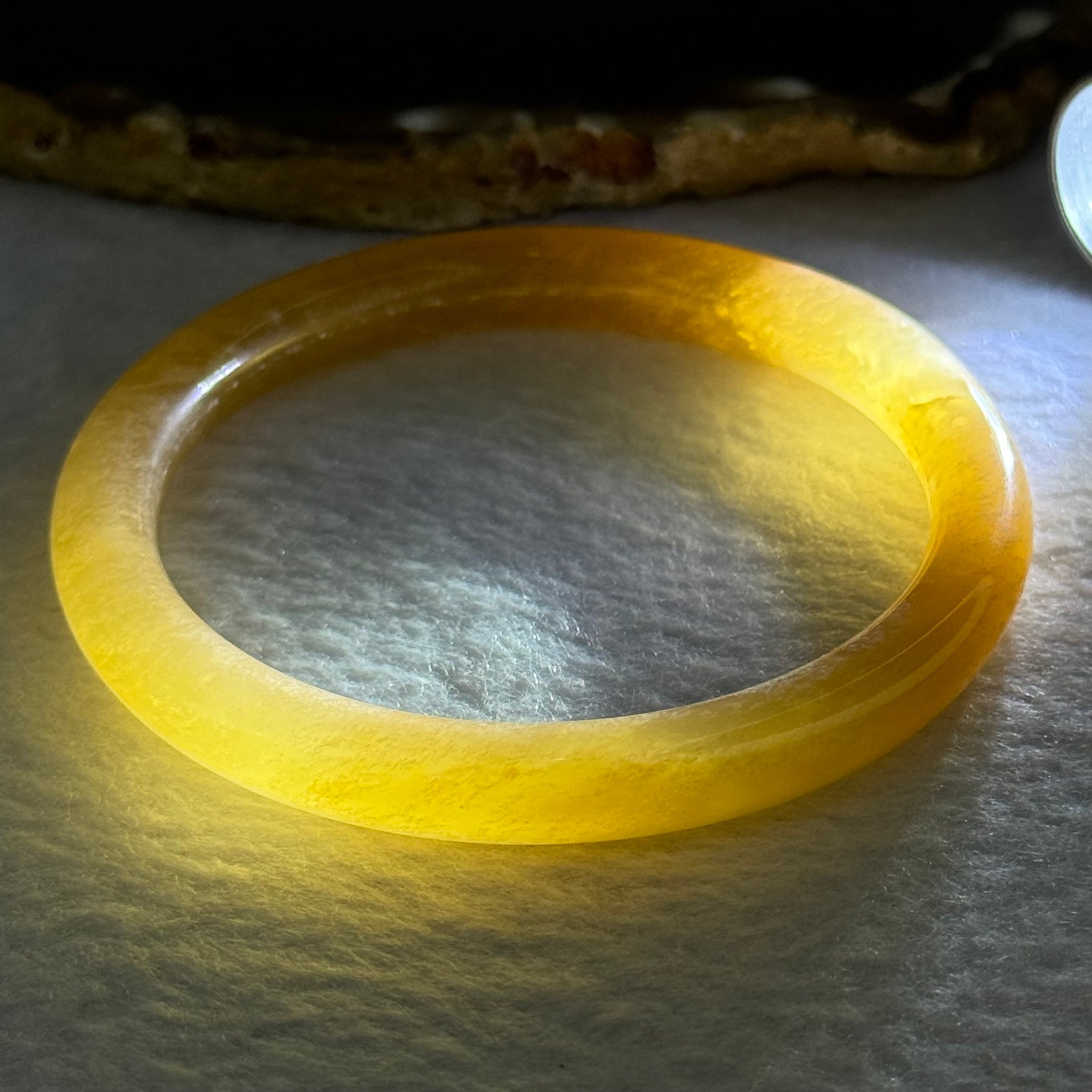 Transparent Orangey Yellow Quartzite Jade Bangle 天山玉手镯 Internal Diameter 59.4mm 29.90g 8.6 by 8.2mm - Huangs Jadeite and Jewelry Pte Ltd