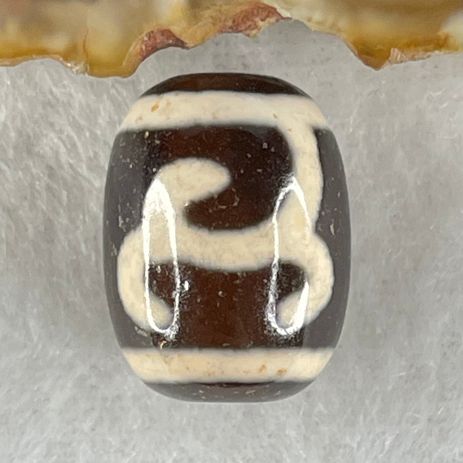 Natural Powerful Tibetan Old Oily Black White Agate Green Tara Dzi Bead Heavenly Master (Tian Zhu) 绿度母天珠 4.79g 17.6 by 13.2mm - Huangs Jadeite and Jewelry Pte Ltd