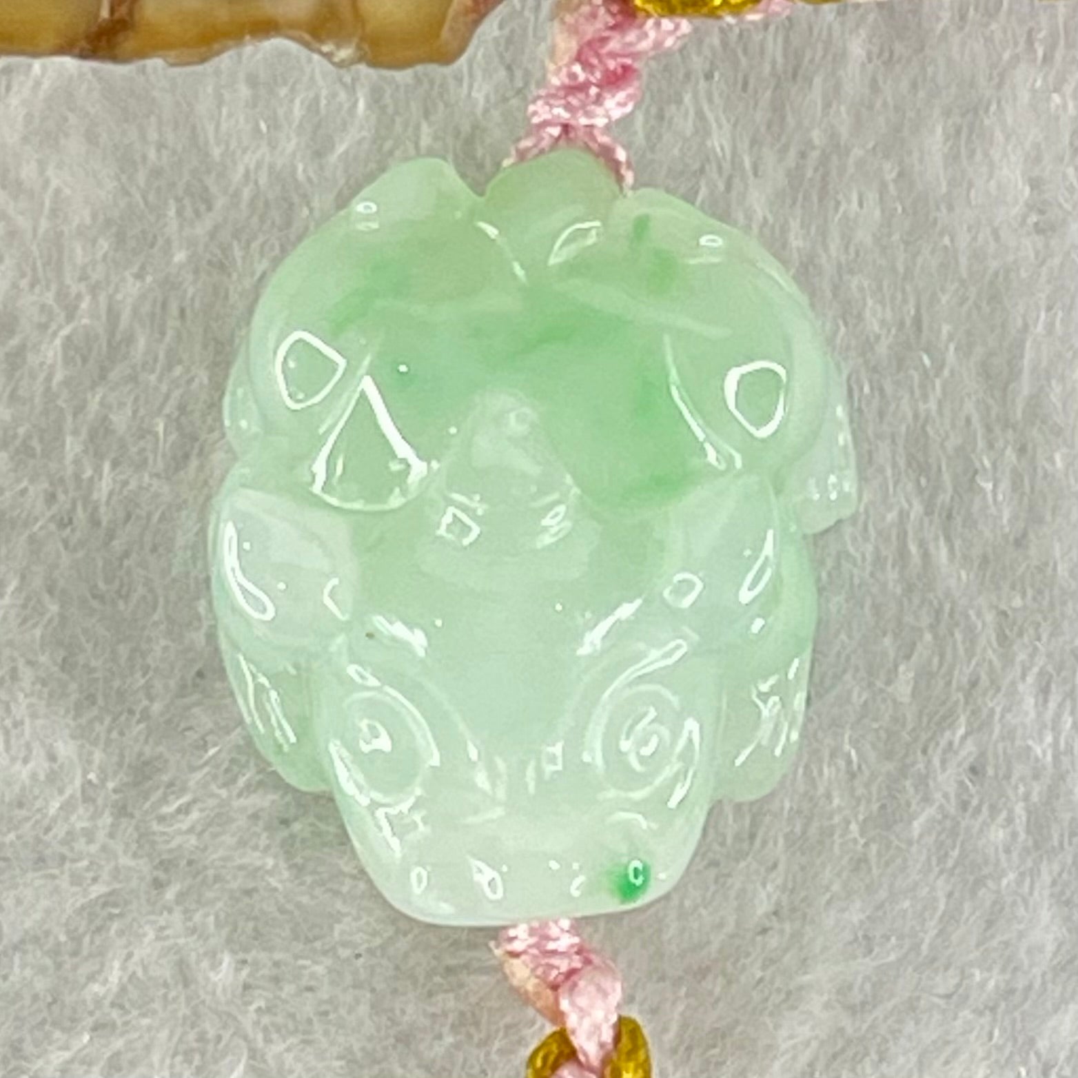 Type A Light Green with Emerald Green Spots Jadeite Male Pixiu String Bracelet 5.46g 15cm 19.5 by 16.3 by 11.2mm - Huangs Jadeite and Jewelry Pte Ltd