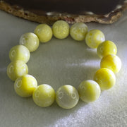Natural Green Serpentine Jade Beads Bracelet 天然黄山玉手链 54.12g 15cm 14.1mm 14 Beads - Huangs Jadeite and Jewelry Pte Ltd