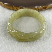 Type A Natural Yellowish Green Jadeite Oval Carved Bangle 41.73g Inner Diameter 54.2mm 16.5 by 7.1mm (Very Very Slight Internal Lines) - Huangs Jadeite and Jewelry Pte Ltd
