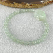 Type A Light Blueish Green Jadeite Beads with Faint Lavender Green Male Pixiu Charm Bracelet 13.83g 16.5cm 5.4mm 32 Beads 20.0 by 15.6 by 10.0mm - Huangs Jadeite and Jewelry Pte Ltd