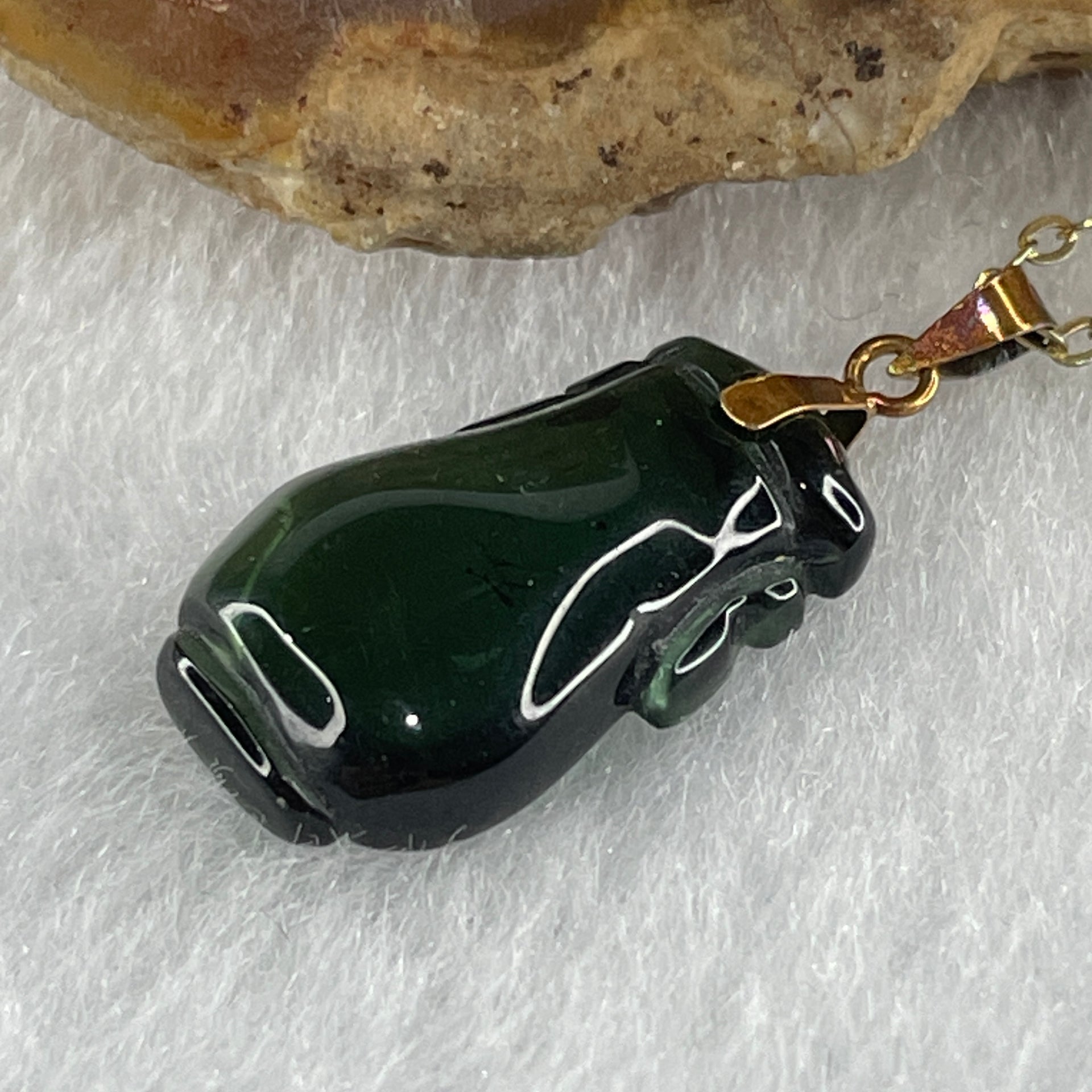 Good Grade Natural Blueish Green Tourmaline Crystal Vase Pendant with 18K Rose Clasp and Gold Color S925 Silver Necklace 2.28g 16.5 by 9.8 by 4.7mm - Huangs Jadeite and Jewelry Pte Ltd