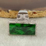 Natural Type A Translucent Old Mine Spicy Green with Dark Green Veins Piao Hua Burma Myanmar Jadeite approx. 24.14 by 13.50 by 1.55mm in 18K White Gold and Natural Diamonds Ring 13.59g (67.93cts) US7.4 HK16.5 BIG Cert. B013415 - Huangs Jadeite and Jewelry Pte Ltd