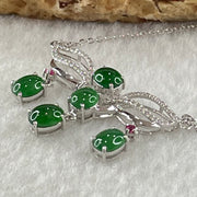 Type A Icy Green Cabouchons with Diamonds in 18K White Gold Necklace 3.48g each about 4.9 by 3.9 by 2.8mm 5 pieces - Huangs Jadeite and Jewelry Pte Ltd