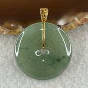 Type A Natural Semi Icy Green with Green Piao Hua Jadeite Ping An Kou Pendant with 18K Yellow Gold Clap 10.67g 30.5 by 5.2mm - Huangs Jadeite and Jewelry Pte Ltd