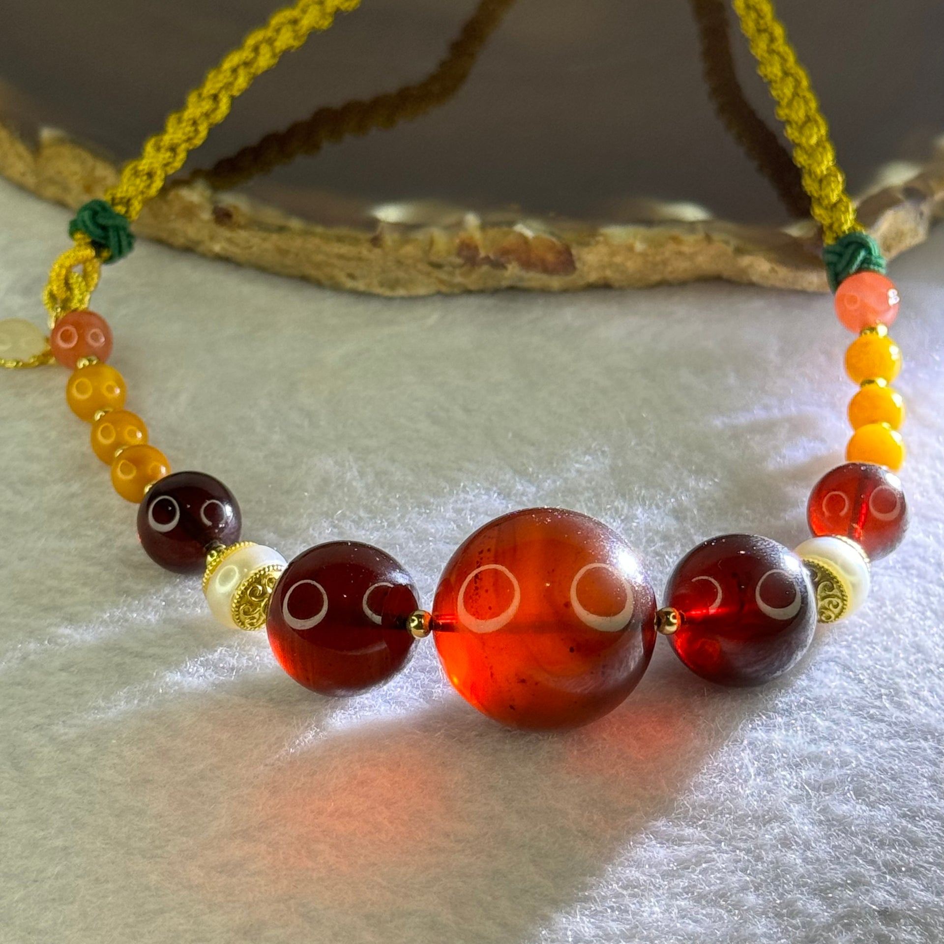 Natural Dark Blood Red Amber Beads Necklace 19.46g 20.7mm 1 Bead 14.6mm 2 Beads 10.2mm 10.2mm - Huangs Jadeite and Jewelry Pte Ltd