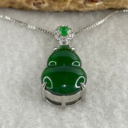 Natural Type A Omphacite Green Jadeite Hulu Necklace in S925 Silver | (5.62g | 42cm S925 | 16.8 x 12.1 x 4.0mm | Health, Abundance & Negative Energy Absorber, Feng Shui Prosperity & Longevity Necklace) - Huangs Jadeite and Jewelry Pte Ltd