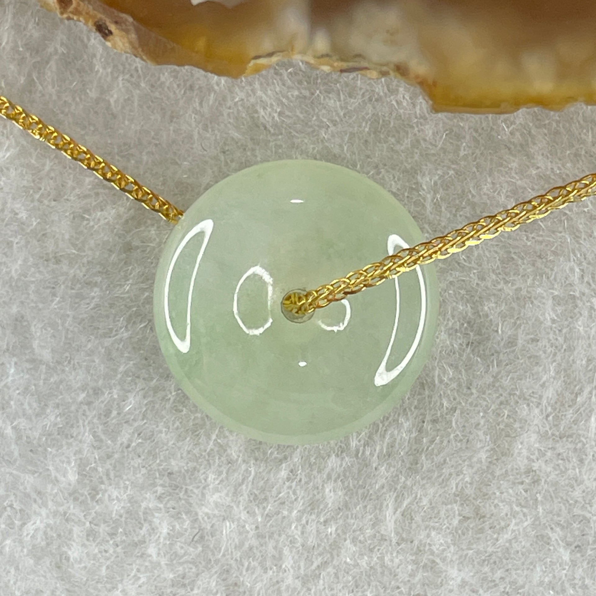 Type A Natural Semi Icy Light Green Jadeite Ping An Kou Pendant 3.81g 15.4 by 5.2mm - Huangs Jadeite and Jewelry Pte Ltd