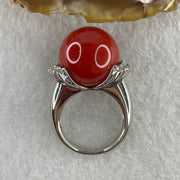 Rare Exceptional Grade Natural Round Red Coral 16.2mm with Natural Diamonds in PT900 Platinum Ring D0.85ct Total 16.2g US6.75 HK14.5 - Huangs Jadeite and Jewelry Pte Ltd