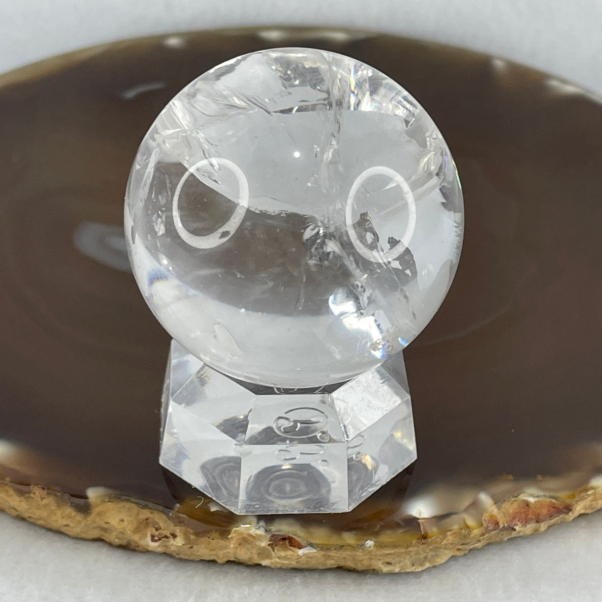 Good Grade Clear Quartz Sphere Display with Clear Acrylic Stand | Magnifier & Focus Clarity (103.52g | 42.0x50.0mm | Harmonizer, Energy Amplifier, Mind De-Clutterer & Feng Shui Purification Anchor)