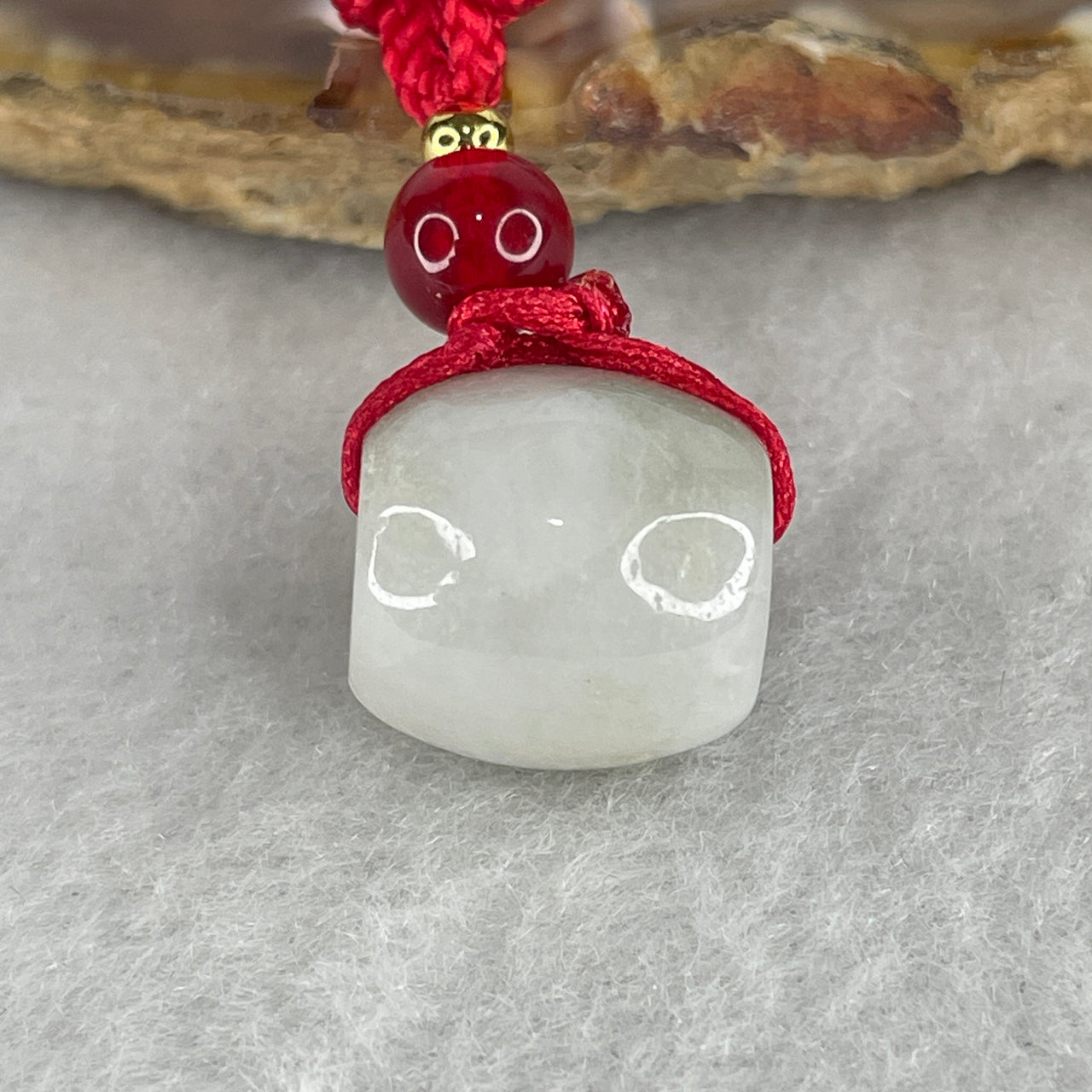 Natural Type A White to Faint Green Jadeite Lulutong Pendant | Organic External Rough Accent Career & Wealth Barrel (5.21g 12.7x12.3mm)