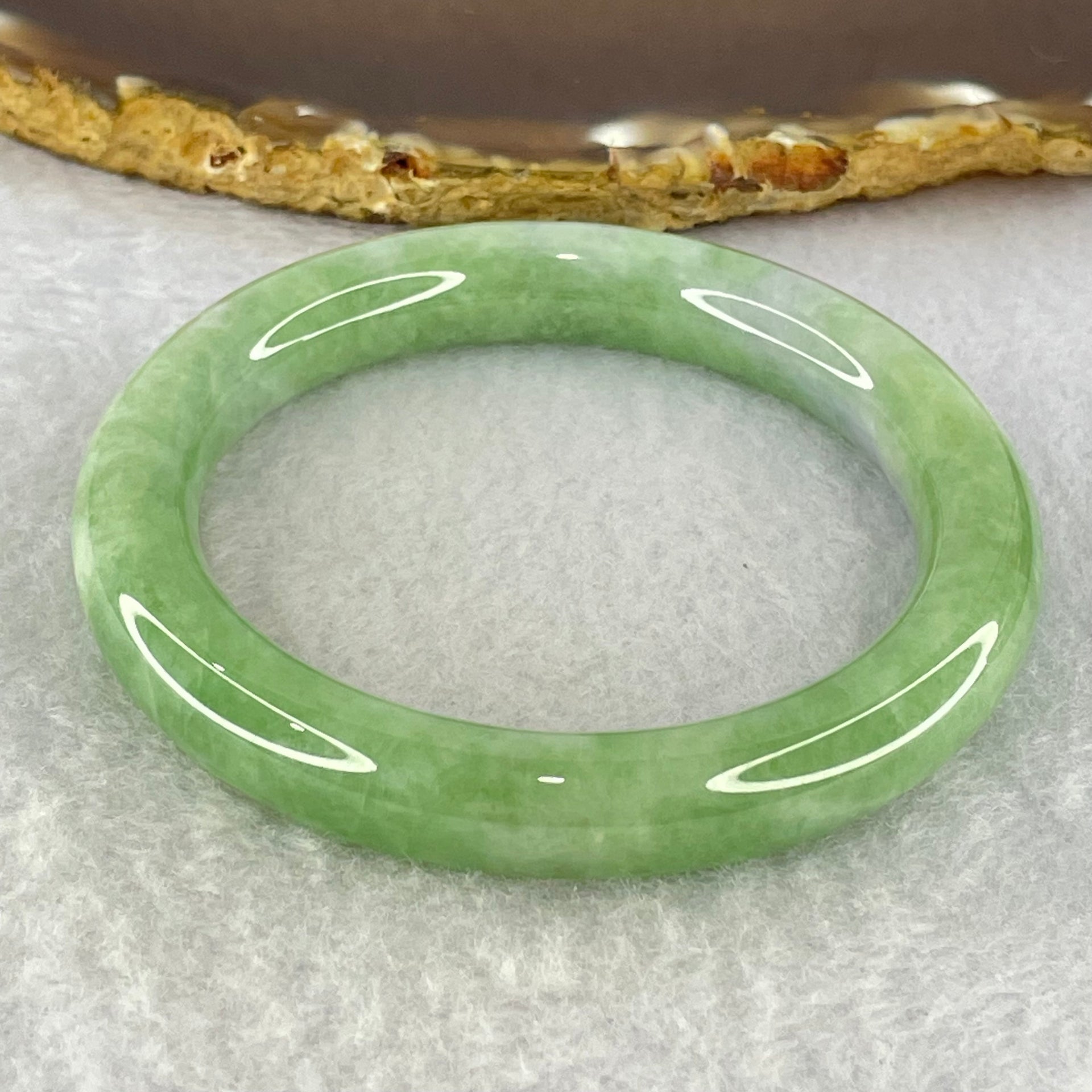 Type A Green with Lavender Jadeite Bangle Internal Diameter 53.8mm 50.57g 10.2 by 9.5mm (Very Slight Internal Line) - Huangs Jadeite and Jewelry Pte Ltd