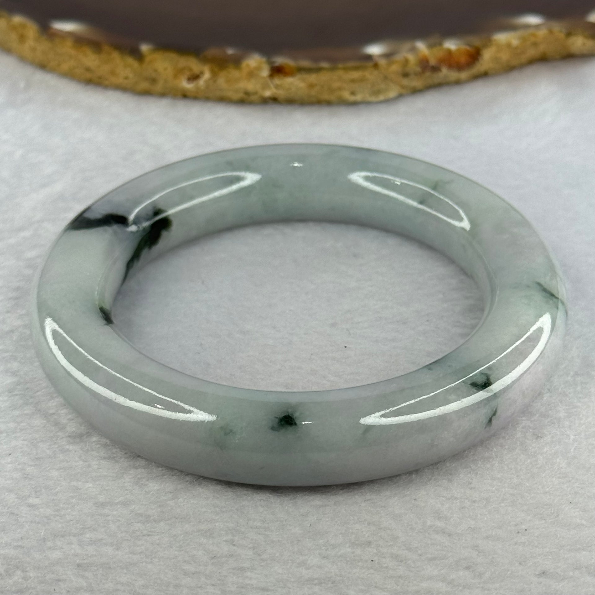 Type A Green Lavender with Moss Green Patches Jadeite Bangle Internal Diameter 57.4mm 97.51g 13.1 by 12.8mm (Very Slight External Rough) - Huangs Jadeite and Jewelry Pte Ltd
