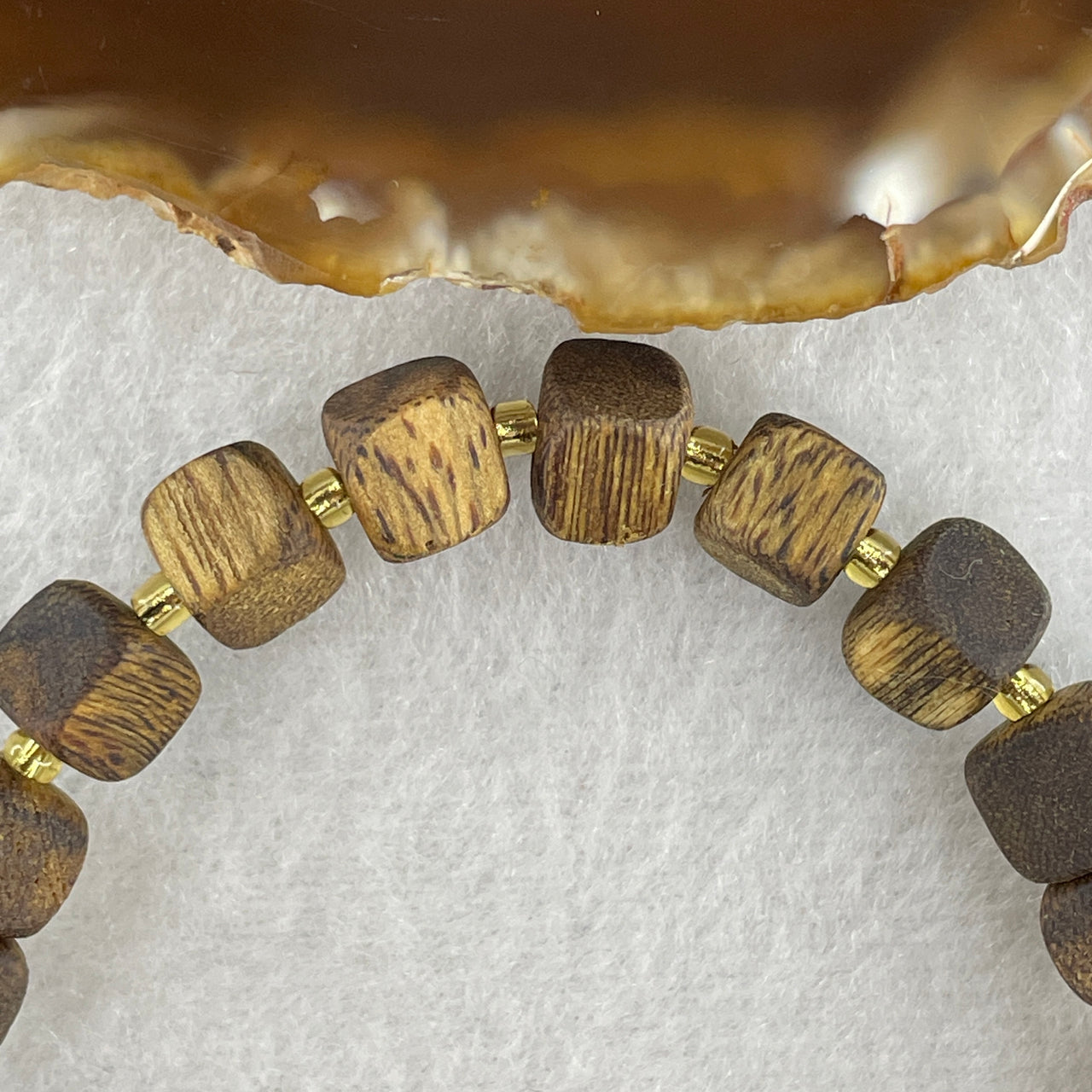 Natural Agarwood Square Beads Bracelet 6.68g 19.5cm 8.4mm 26 Beads