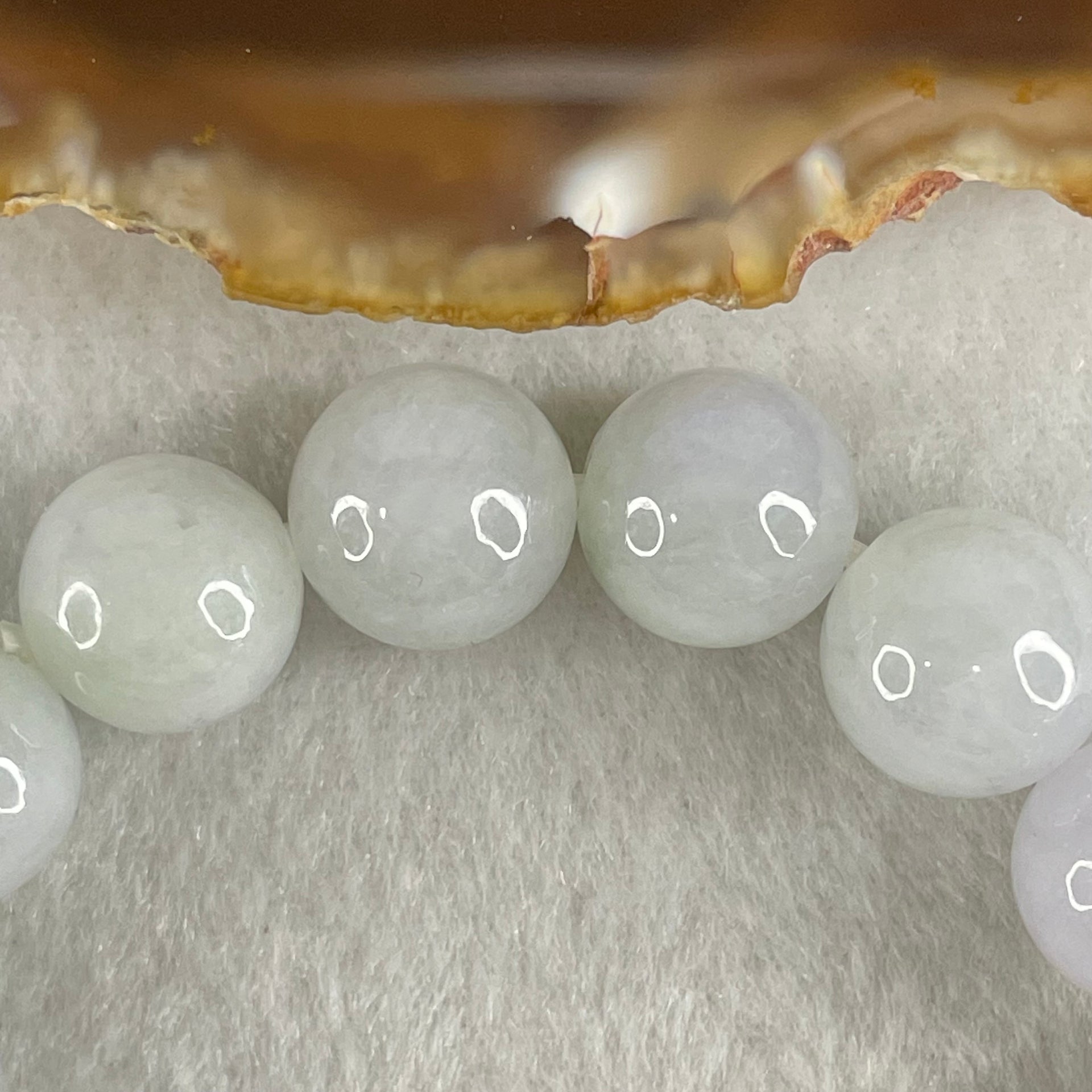 Type A Light Green with Slight Light Lavender Jadeite Beads Bracelet 46.20g 15cm 12.3mm 16 Beads - Huangs Jadeite and Jewelry Pte Ltd