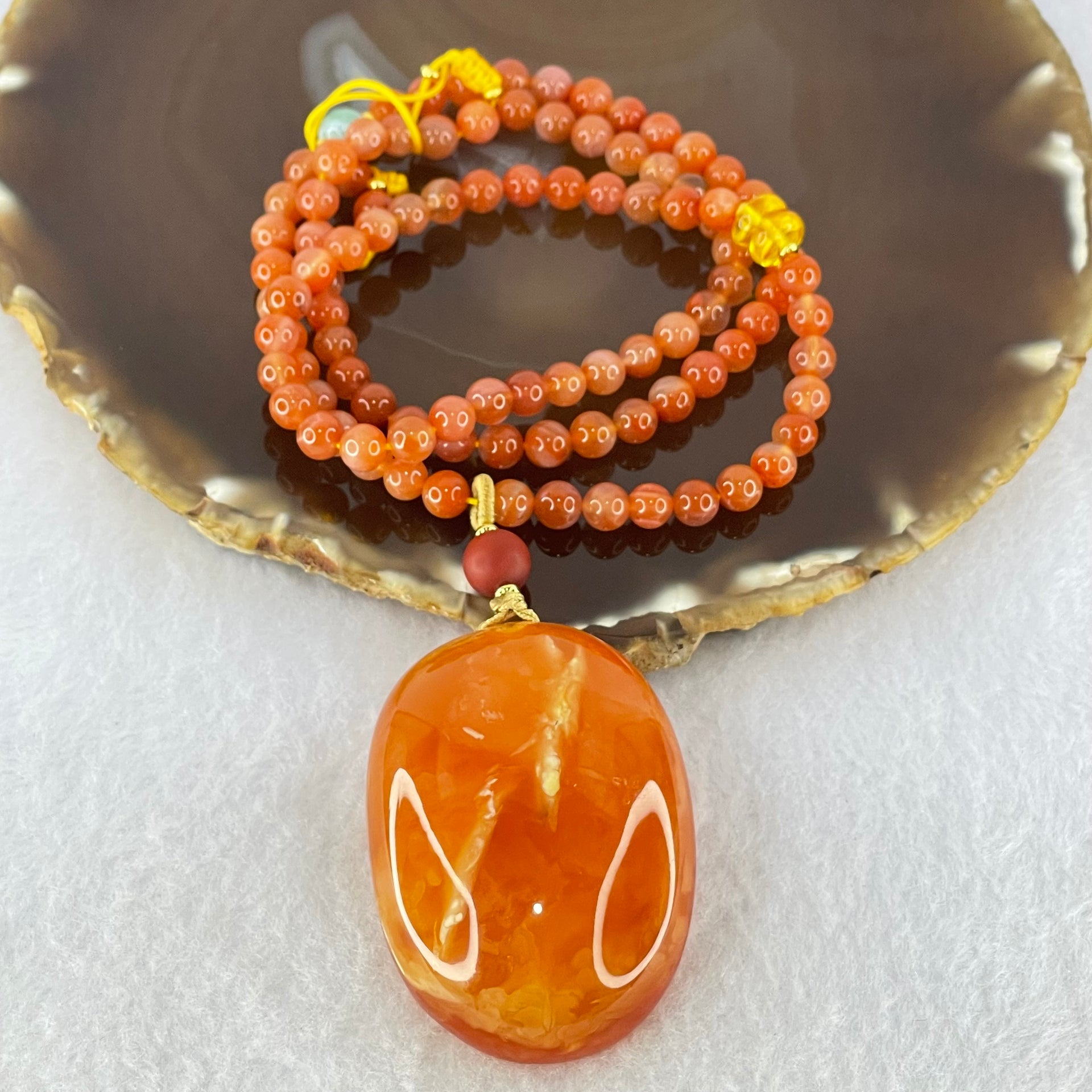 Rare Natural Pinkish Red Amber Beads Necklace 47.30g Pendant 51.9 by 37.1 by 16.9mm, 5.9mm 96 Beads - Huangs Jadeite and Jewelry Pte Ltd