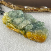 Type A Blueish Green and Yellow with Dark Blueish Green Piao Hua Jadeite Double Sided Dragon Pendant Necklace 89.28g 73.2 by 41.2 by 14.3mm - Huangs Jadeite and Jewelry Pte Ltd