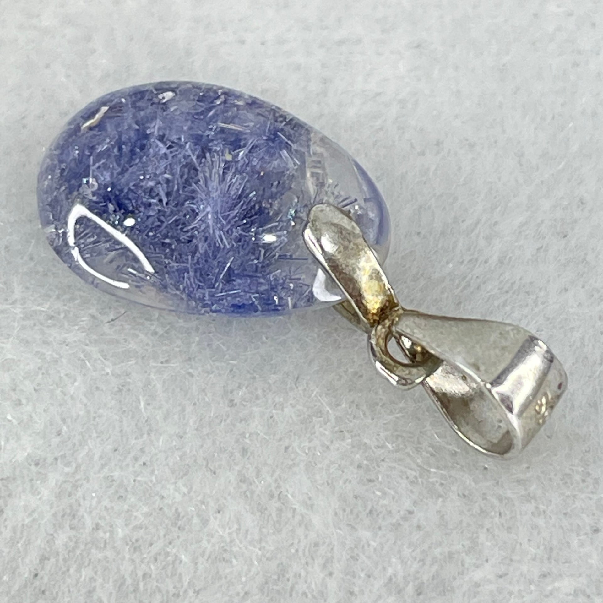 Rare Very Good Grade Natural Blue Dumortierite Rutilated Quartz Teardrop Pendant with S925 Sliver Clasps 1.11g 14.1 by 9.2 by 5.3mm - Huangs Jadeite and Jewelry Pte Ltd