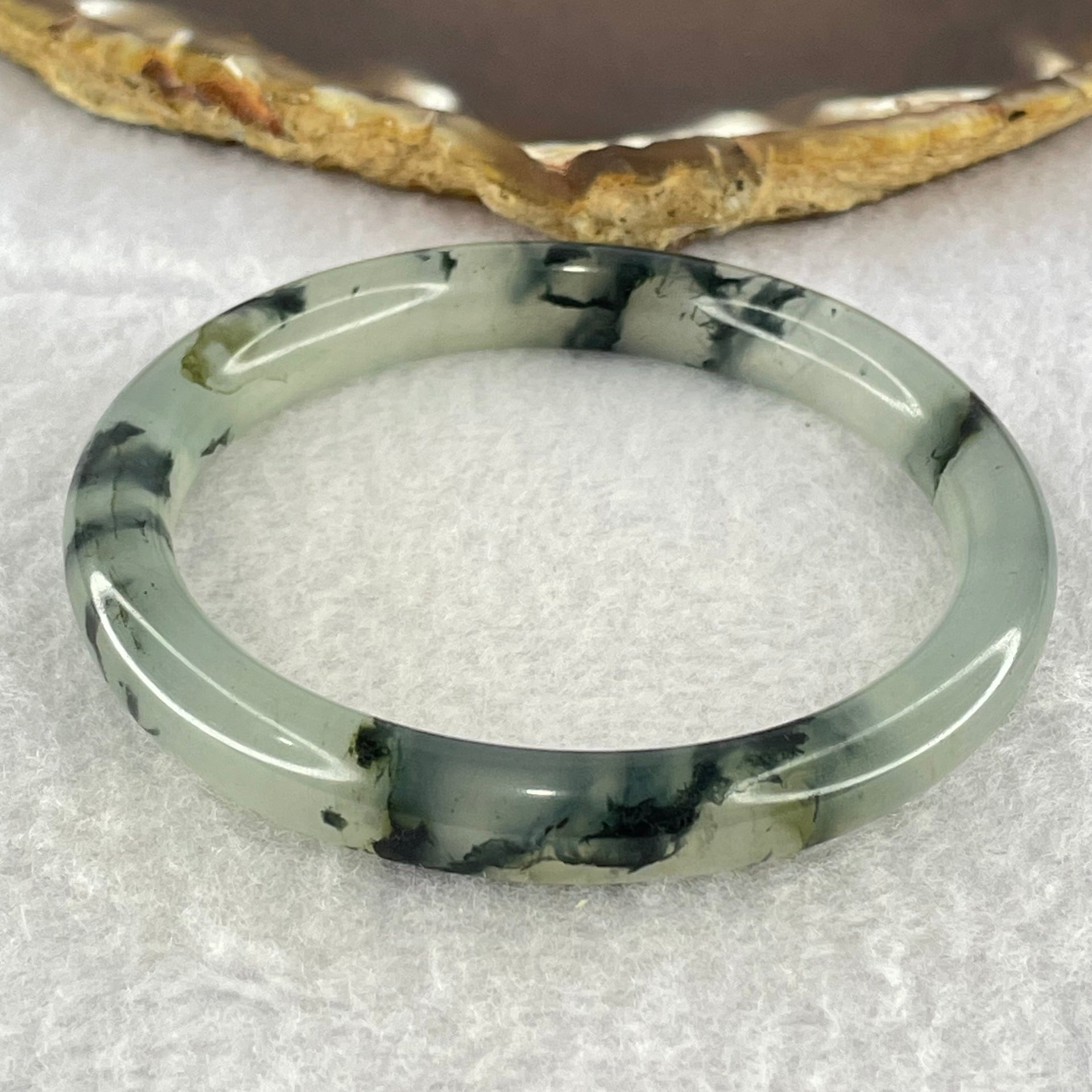 Translucent Grey with Green Piao Hua Sodium Feldspar Jade Bangle Internal Diameter 55.1mm 8.4 by 7.7mm (External Line) - Huangs Jadeite and Jewelry Pte Ltd