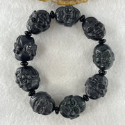 Type A Opaque Black Omphacite Jadeite Eighteen Arhats or 18 Luohans  十八羅漢 Head Beads Bracelet 101.90g 16cm 19.9mm 9 Beads - Huangs Jadeite and Jewelry Pte Ltd
