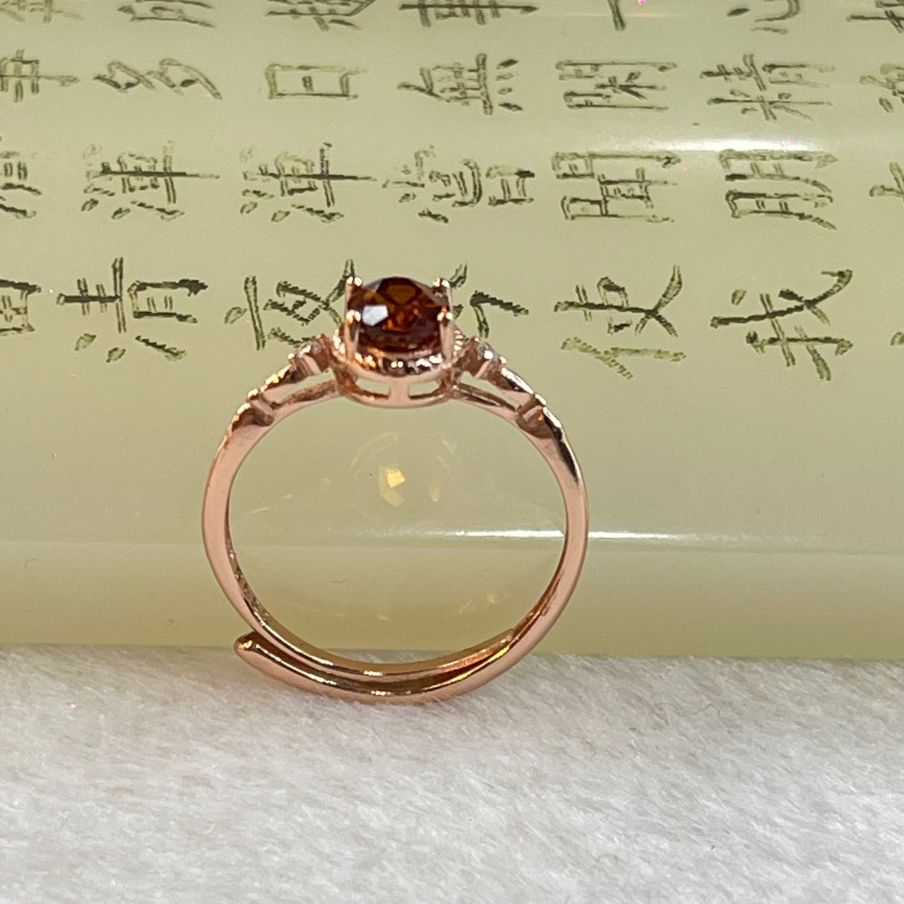 Orange Red Garnet In S925 Sliver Rose Gold Colour Ring (Adjustable Size) 1.34g 6.6 by 4.9 by 3.5mm - Huangs Jadeite and Jewelry Pte Ltd