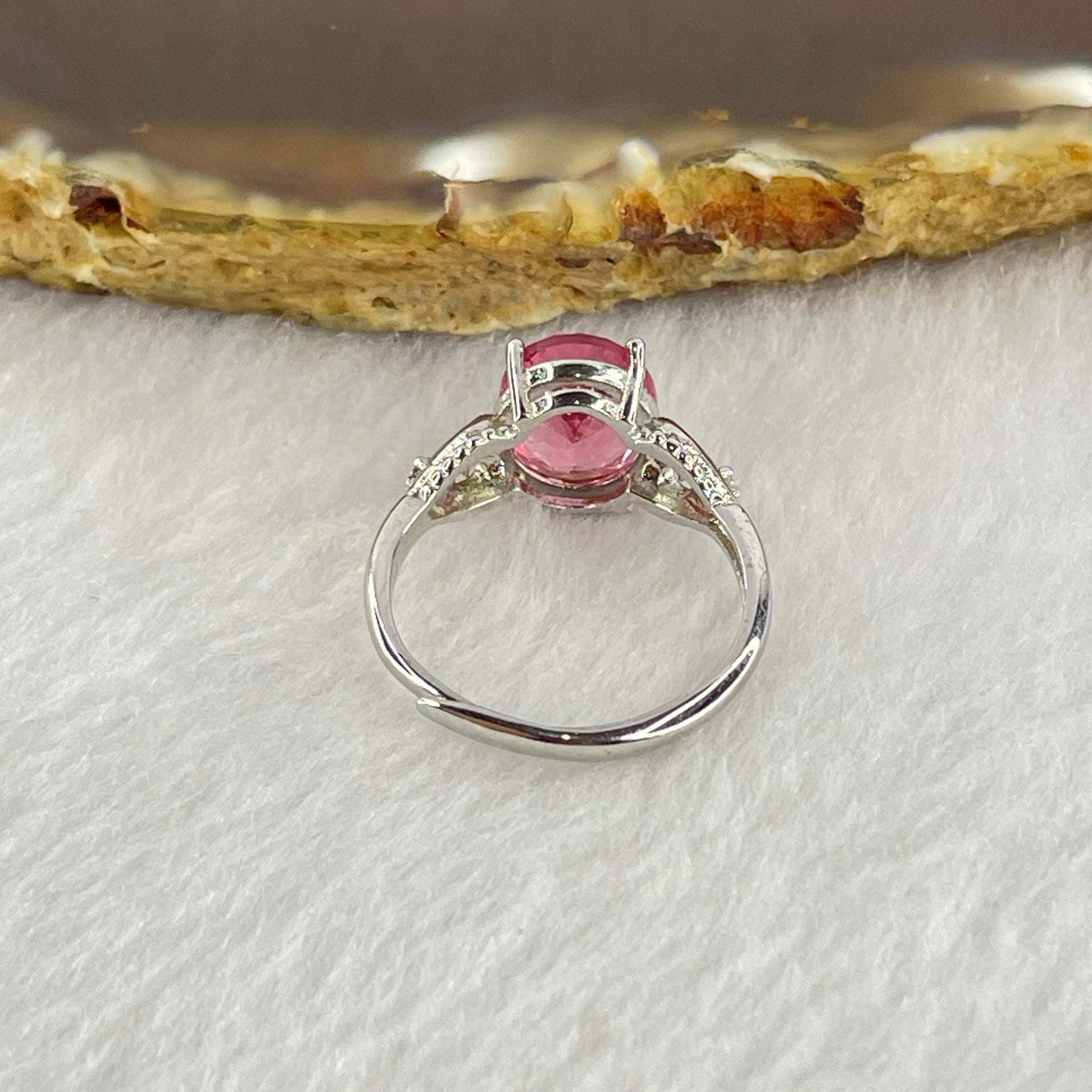 Pink Cubic Zirconia with Crystals in PT950 Plated Sliver Ring (Adjustable Size) 1.95g 9.7 by 7.8 by 5.2mm - Huangs Jadeite and Jewelry Pte Ltd