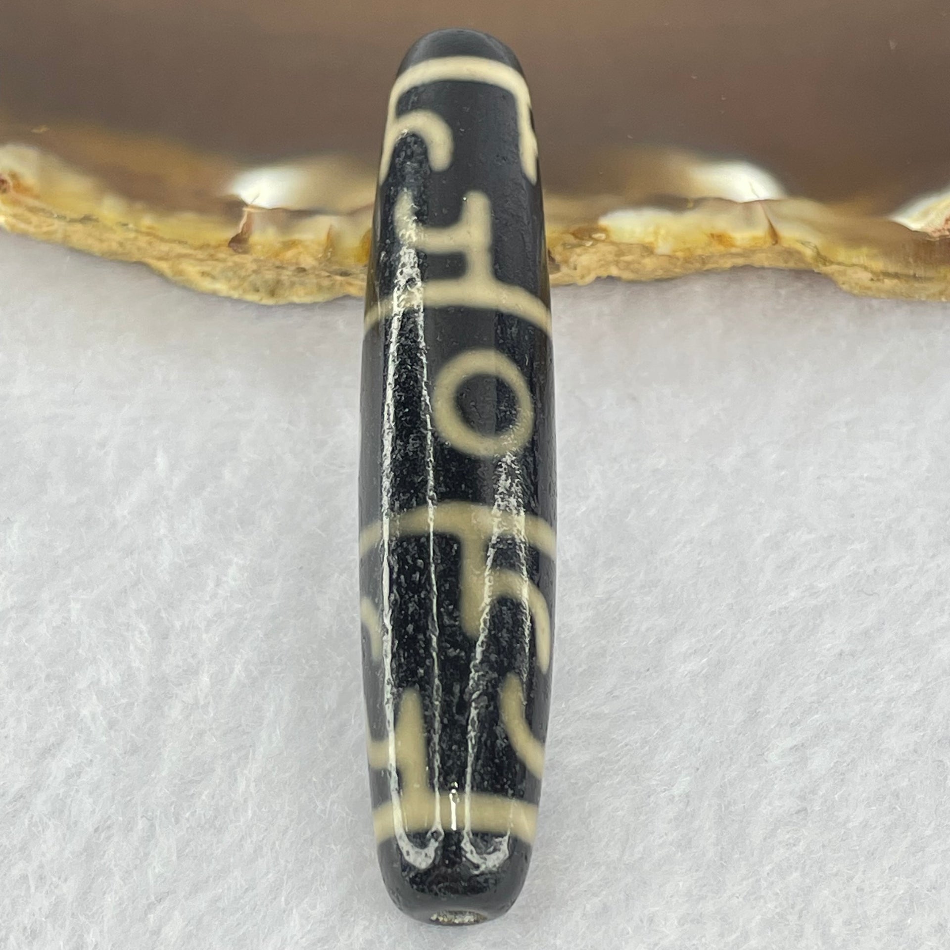 Natural Powerful Tibetan Old Oily Agate 3 Eyed Dharma Vajra Dzi Bead Heavenly Master (Tian Zhu) 三眼金刚杵天珠 13.78g 59.2 by 12.4mm - Huangs Jadeite and Jewelry Pte Ltd