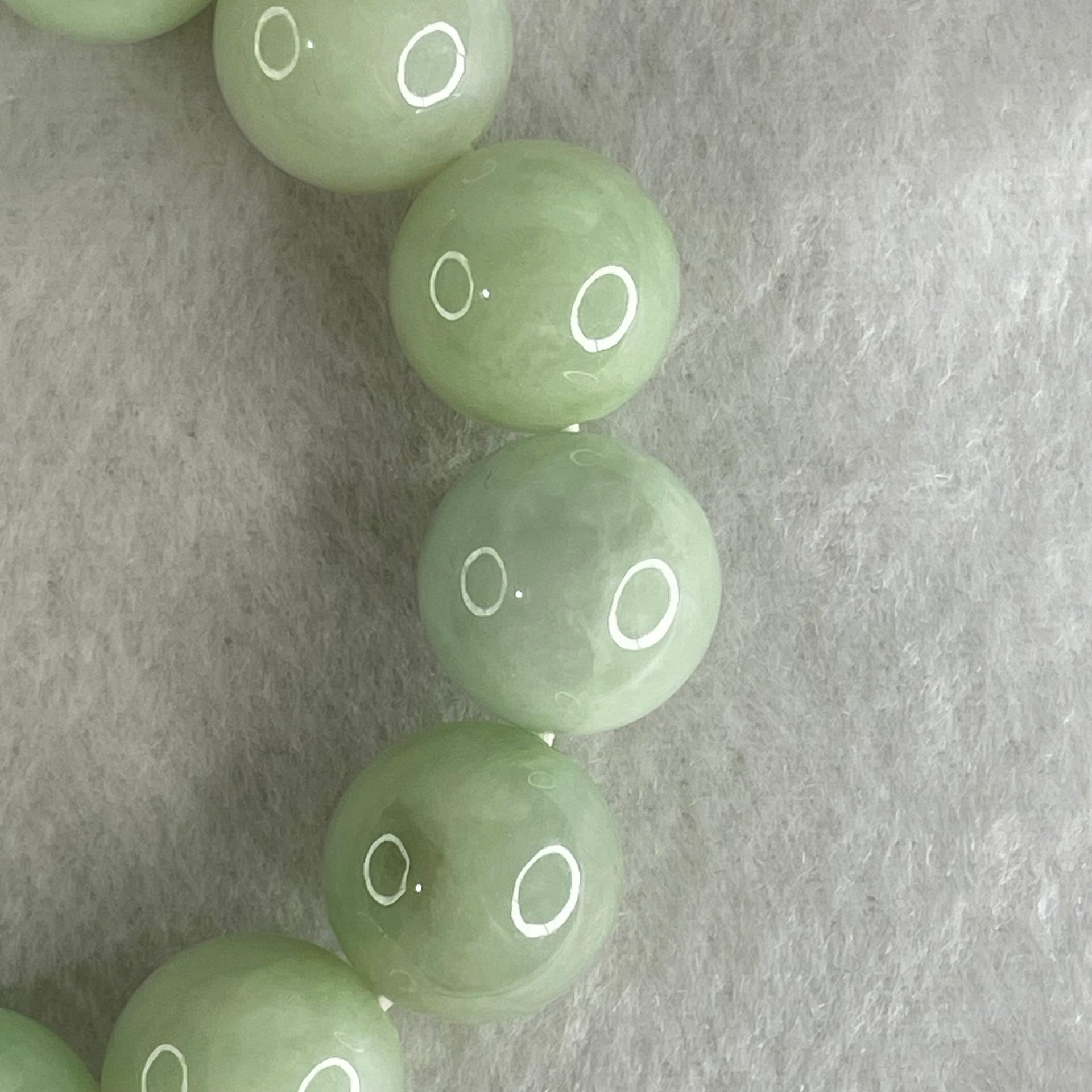 Type A Light Green Jadeite Beads Bracelet 88.62g 15.5cm 15.8mm 13 Beads (Slight Internal Lines) - Huangs Jadeite and Jewelry Pte Ltd