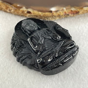 Type A Opaque Black Omphacite Jadeite Good Vs Evil Amitabha Buddha Pendant Dog and Boar Pig Zodiac Guardian 45.89g 49.6 by 43.7 by 12.5mm - Huangs Jadeite and Jewelry Pte Ltd