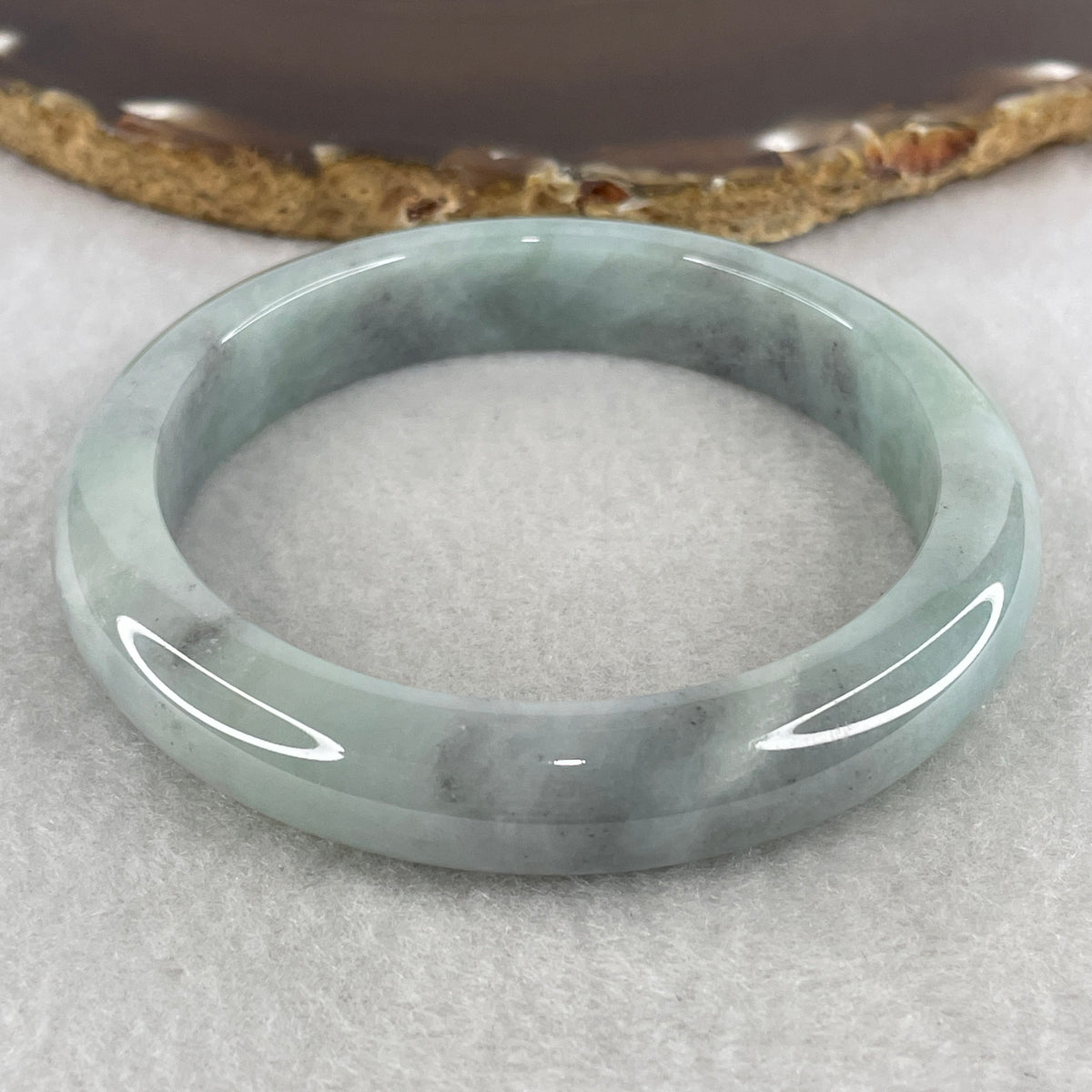 Certified Natural Type A Light Green & Wuji Grey Piao Hua Jadeite Bangle | 58.7mm Inner Diameter (58.04g 11.9x8.4mm | Close to Perfect Grade | Yin-Yang Balance & Grounding Shield) - Huangs Jadeite and Jewelry Pte Ltd