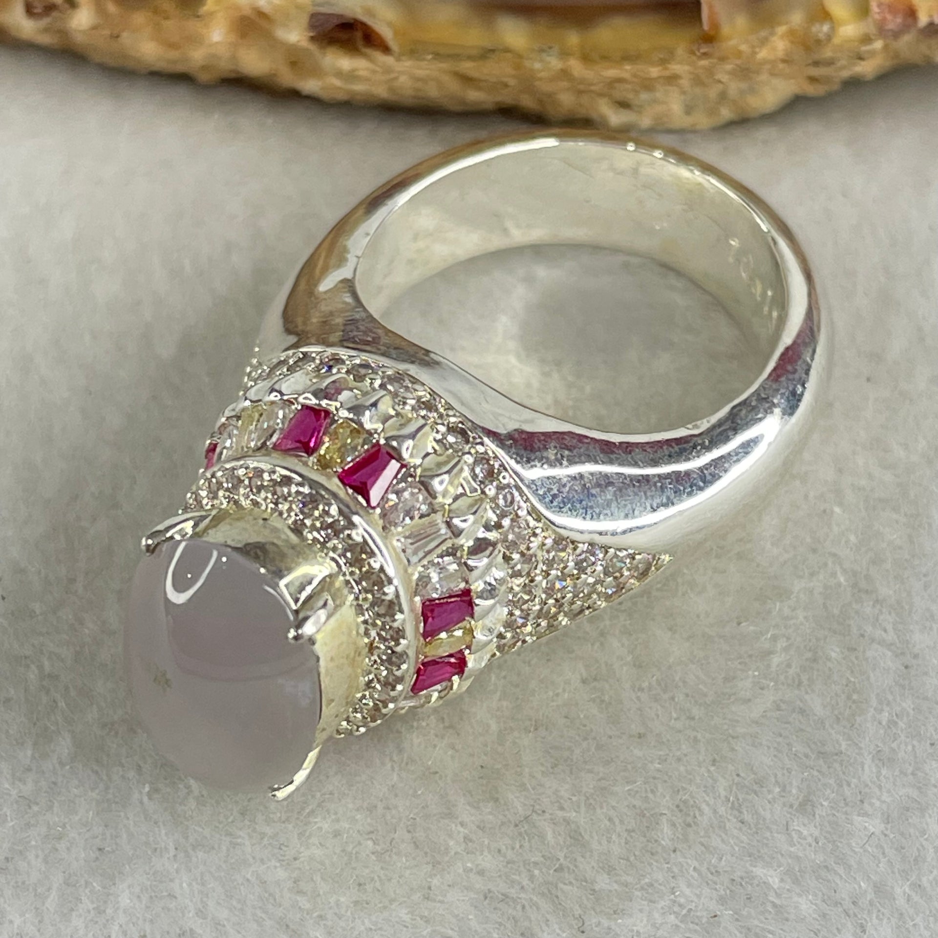 Type A Colourless to White Jadeite Cabochon in Mold Ring 18.08g 14.0 by 9.8 by 4.5mm US9 HK20 - Huangs Jadeite and Jewelry Pte Ltd