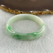 Type A Natural Light Green Faint Lavender with Emerald Green Patches Jadeite Oval Bangle 31.66g Inner Diameter 53.4mm 12.2 by 5.7mm (Internal Lines) - Huangs Jadeite and Jewelry Pte Ltd
