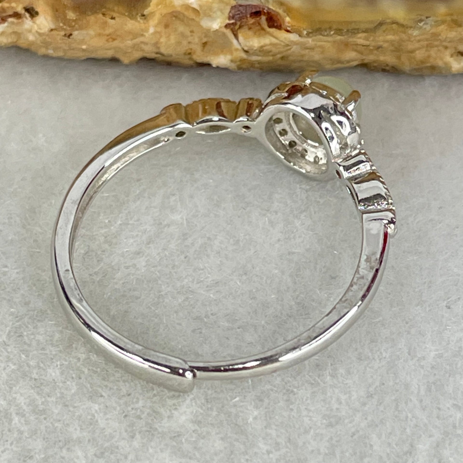 Type A Semi Icy Light Lavender Cabochon Jadeite in S925 Sliver Ring (Adjustable Size) 1.43g 4.2 by 2.5mm - Huangs Jadeite and Jewelry Pte Ltd