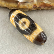Natural Powerful Tibetan Old Oily Agate 3 Eyes Dzi Bead Heavenly Master (Tian Zhu) 三眼天诛 4.57g 28.2 by 10.4mm - Huangs Jadeite and Jewelry Pte Ltd