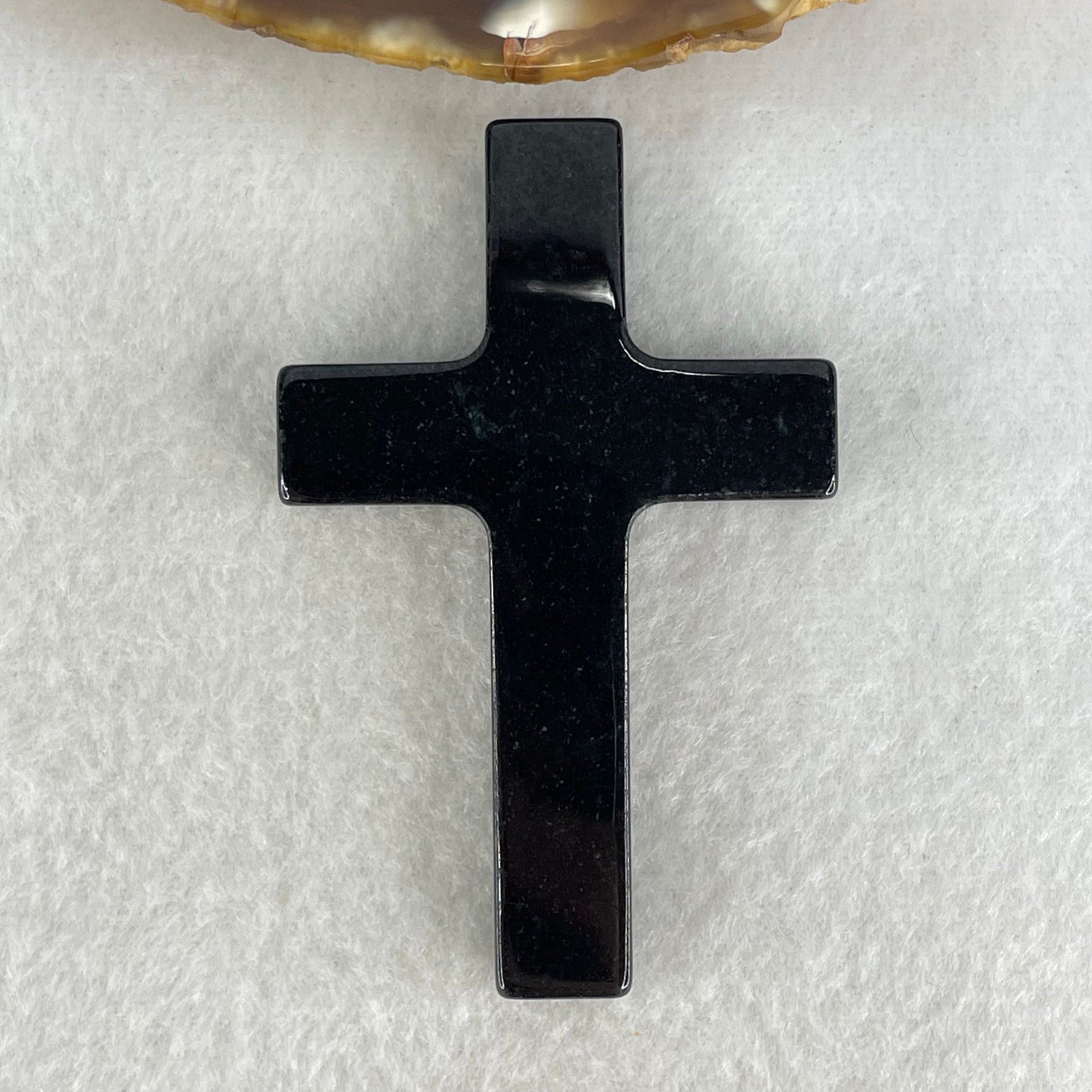 Type A Opaque Black Jadeite Cross Pendant 27.17g 64.5 by 41.3 by 8.1mm - Huangs Jadeite and Jewelry Pte Ltd