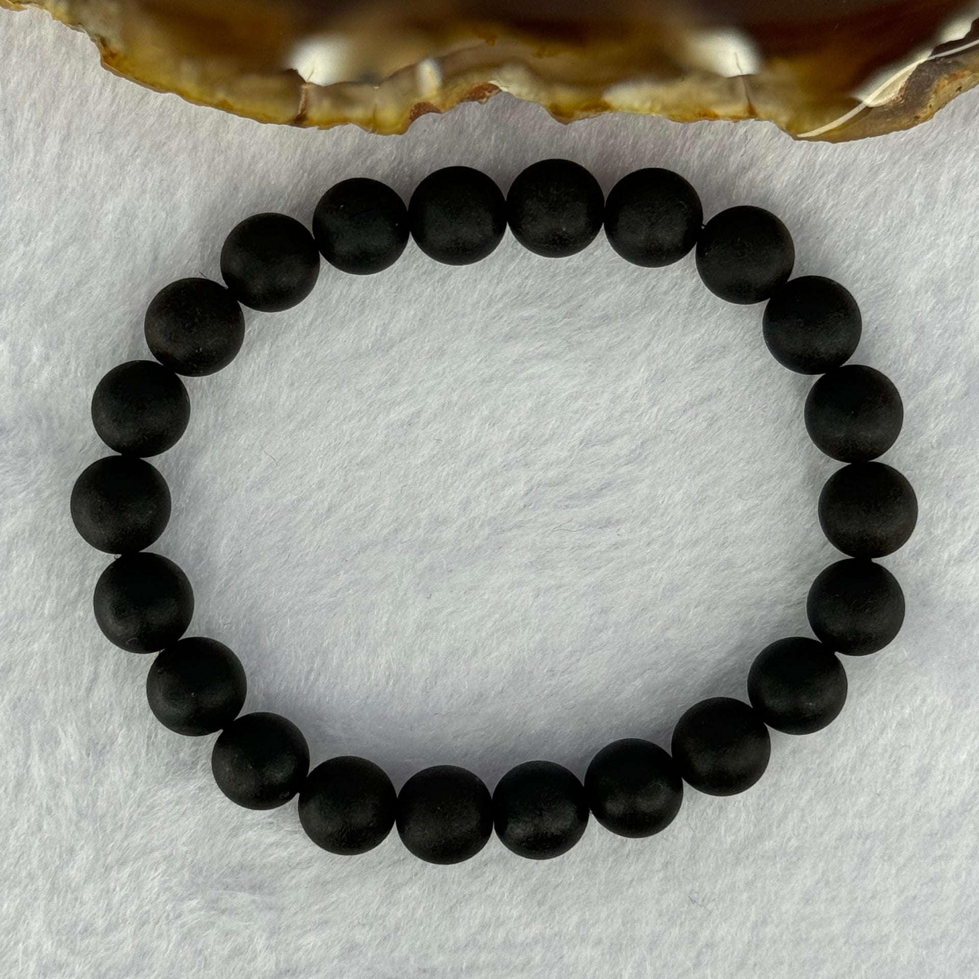 Natural Dark Matt Black Amber Beads Bracelet 天然大黑天翁琥珀手链 6.31g 14.5cm 8.1mm 22 Beads - Huangs Jadeite and Jewelry Pte Ltd