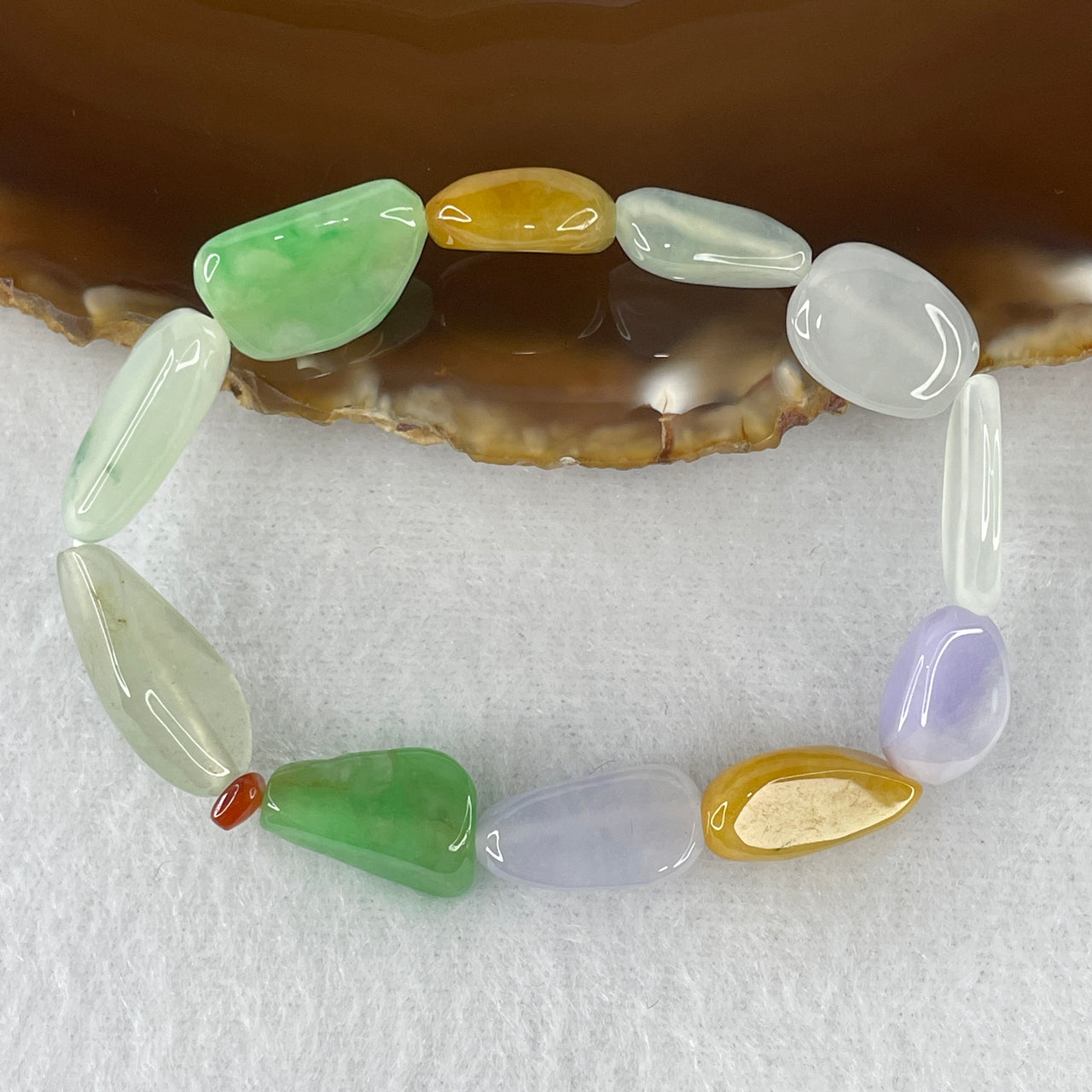 Certified Natural Type A Tri-Color Green, Lavender & Brown Jadeite Pebble Beads Bracelet | Authentic Myanmar Feicui "Fuk Lu Shou" Harmony Strand | Masterpiece Hand-Polished High-Presence Personal Armor (16.92g | 8.6mm | 14.5cm 11 Pcs)