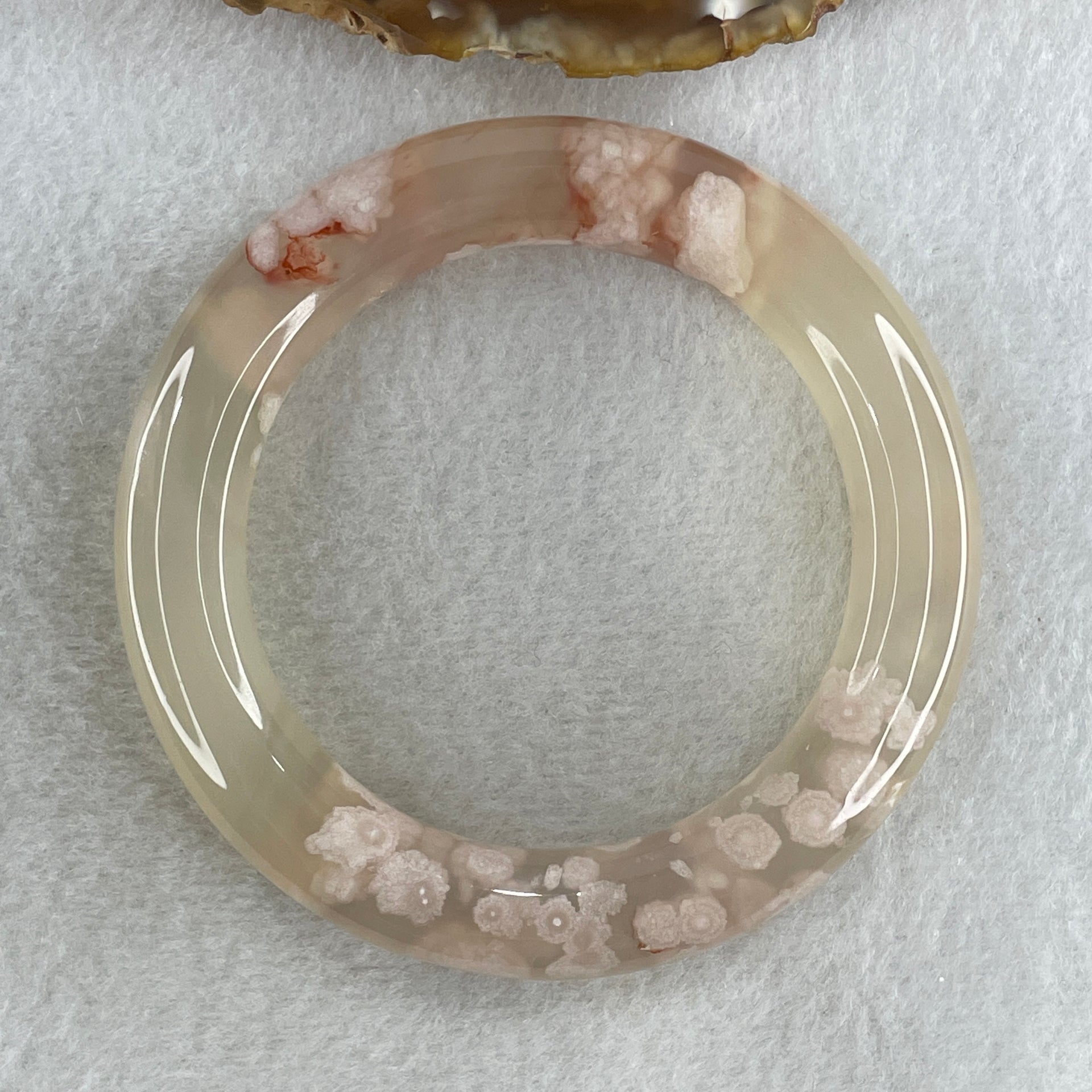 Natural Faint Yellow Flower Agate Bangle 62.28g Internal Diameter 56.6mm 11.8 by 12.3mm (Perfect) - Huangs Jadeite and Jewelry Pte Ltd