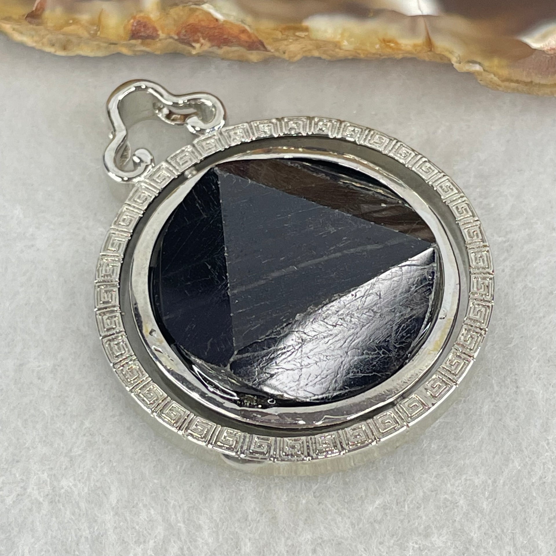 Natural Hypersthene in Stainless Steel Pendant 24.14g 25.0 by 9.6mm - Huangs Jadeite and Jewelry Pte Ltd