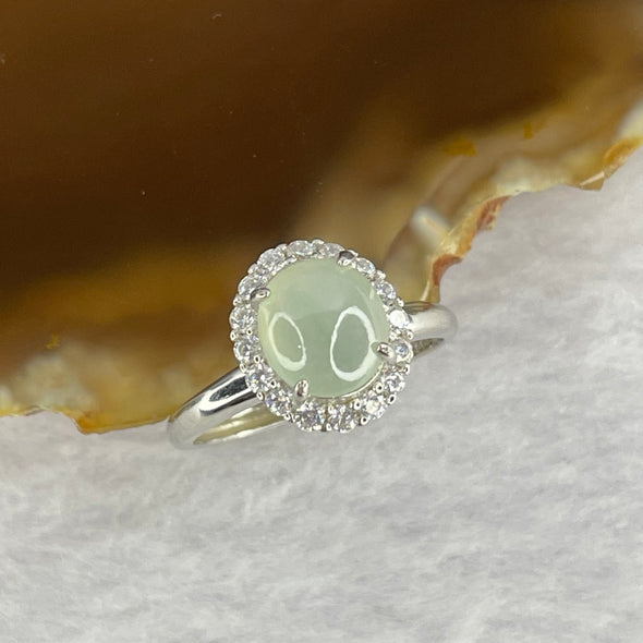 Type A Icy Light Green Jadeite 8.5 by 7.5 by 3.0mm in 925 Silver Ring 2.69g Adjustable Size - Huangs Jadeite and Jewelry Pte Ltd