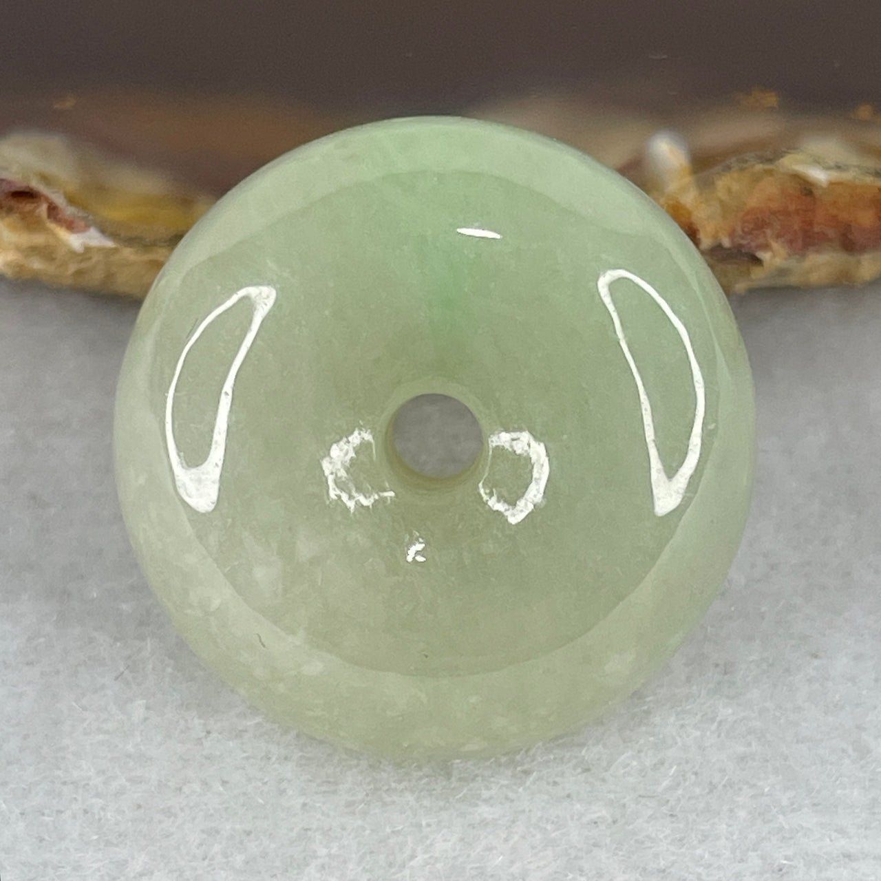Natural Type A Light Green Jadeite Ping An Kou Donut Pendant | 100% Untreated Hand-Polished Peace Buckle Talisman | Solid Substantial Fei Cui Jade Pendant (16.99g | 24.8 × 13.3mm)