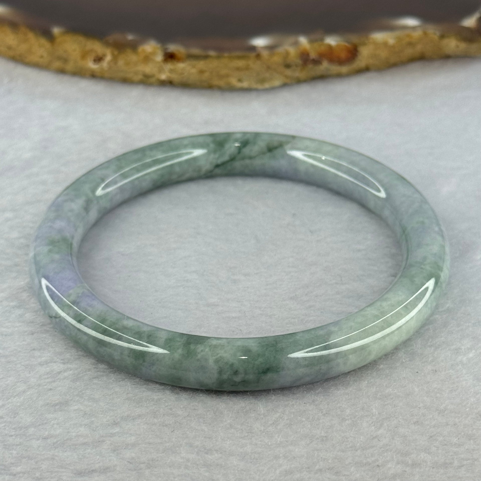 Type A Deep Lavender and Green Piao Hua Jadeite Bangle 34.38g Internal Diameter 56.0mm 8.1 by 8.1mm (External Line) - Huangs Jadeite and Jewelry Pte Ltd