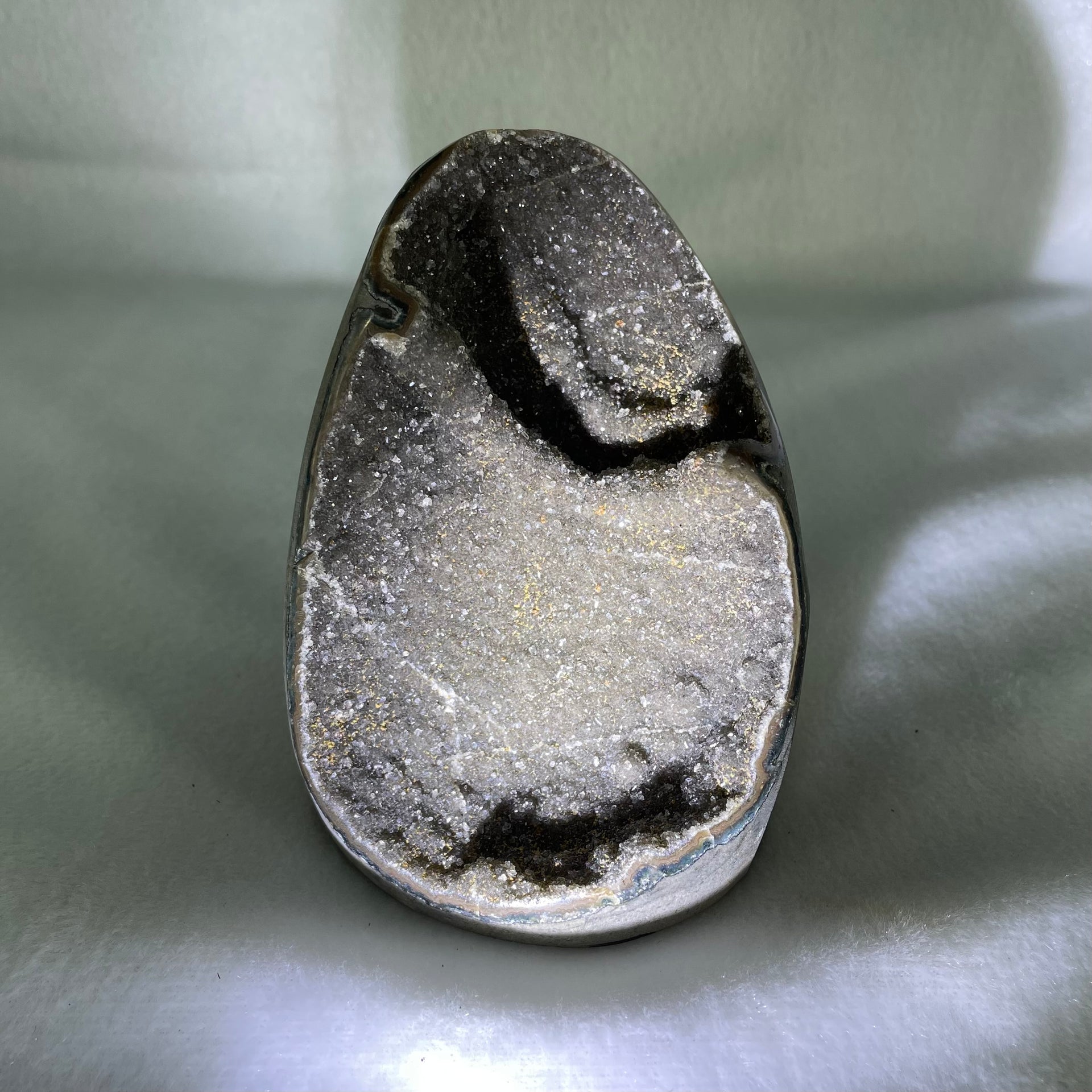 Natural Amethyst Cave with Wooden Stand 844.6g 96.5 by 106.5 by 150.0mm - Huangs Jadeite and Jewelry Pte Ltd