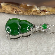 Natural Type A Omphacite Green Jadeite Hulu Necklace in S925 Silver | (5.62g | 42cm S925 | 16.8 x 12.1 x 4.0mm | Health, Abundance & Negative Energy Absorber, Feng Shui Prosperity & Longevity Necklace) - Huangs Jadeite and Jewelry Pte Ltd