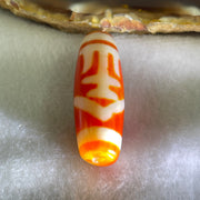 Natural Powerful Tibetan Old Oily Red White Agate One Eye Gold Metal Element Dzi Bead Heavenly Master (Tian Zhu) 一眼金天珠 9.71g 37.8 by 12.9mm - Huangs Jadeite and Jewelry Pte Ltd