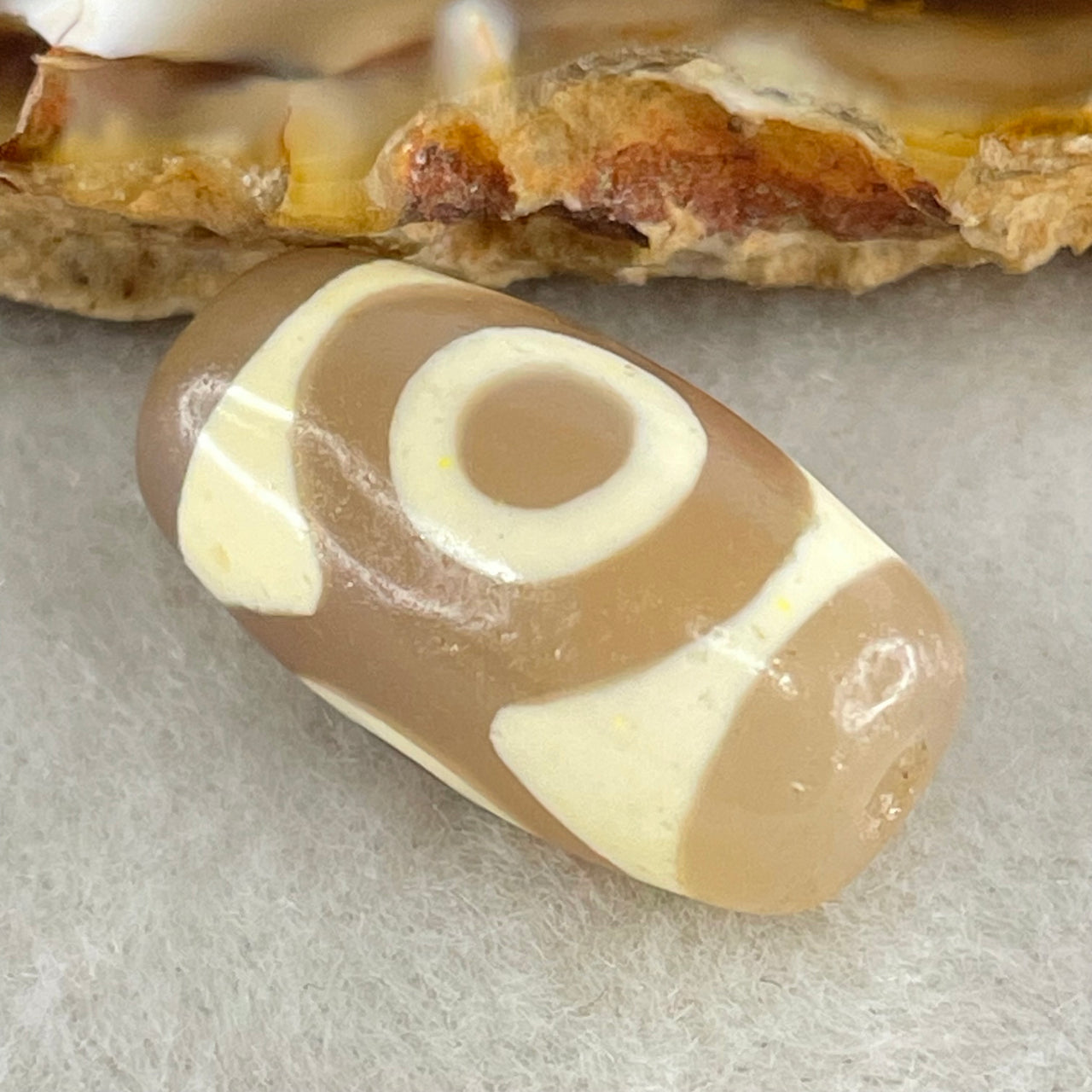 Natural Powerful Tibetan Old Oily Agate 3 Eyes Dzi Bead Heavenly Master (Tian Zhu) 三眼天诛 3.36g 19.9 by 10.6mm - Huangs Jadeite and Jewelry Pte Ltd