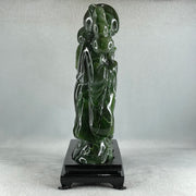 Natural Dark Green Serpentine Shou Xing Gong and Tong Zi and Longevity Peach with Wooden Stand Display 3,091.3g 193.0 by 95.0 by 257.0mm - Huangs Jadeite and Jewelry Pte Ltd