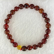 Natural Blood Red Amber Beads Bracelet 5.06g 15cm 7.4mm 25 Beads - Huangs Jadeite and Jewelry Pte Ltd