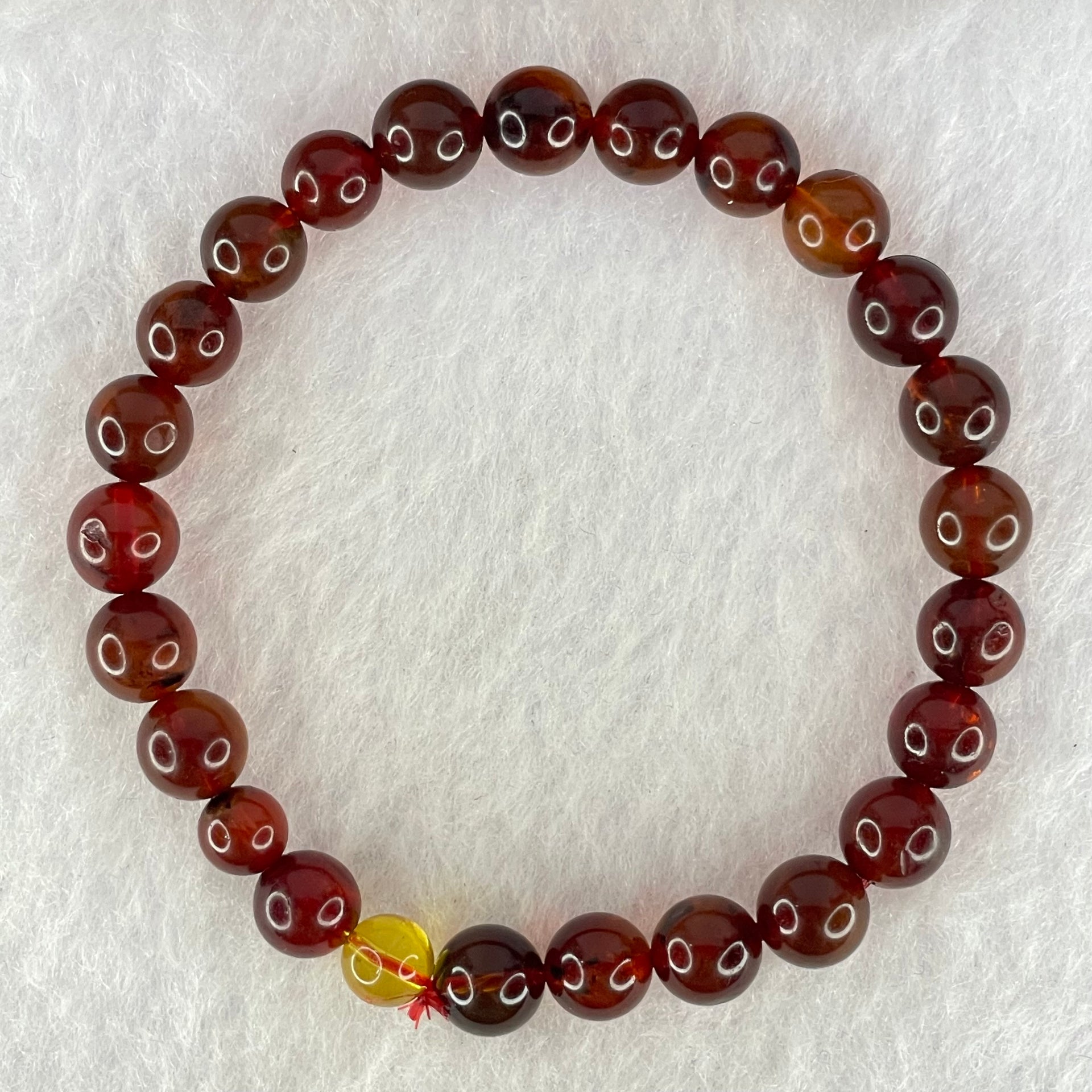 Natural Blood Red Amber Beads Bracelet 5.06g 15cm 7.4mm 25 Beads - Huangs Jadeite and Jewelry Pte Ltd